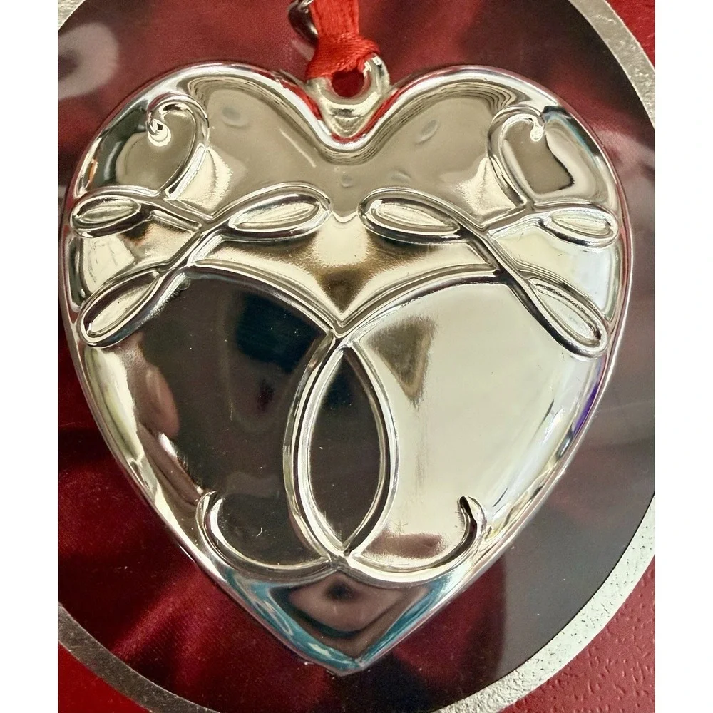 Waterford Fine Silver Gifts Ballet Ribbon Heart Christmas Ornament Silverplate